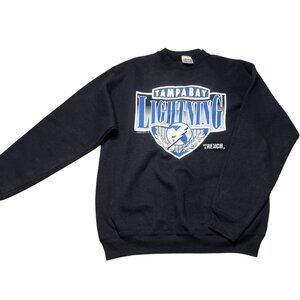 VTG Tampa Bay Lightning Sweatshirt Size L Black Long Sleeve Crew Neck 1992 NHL